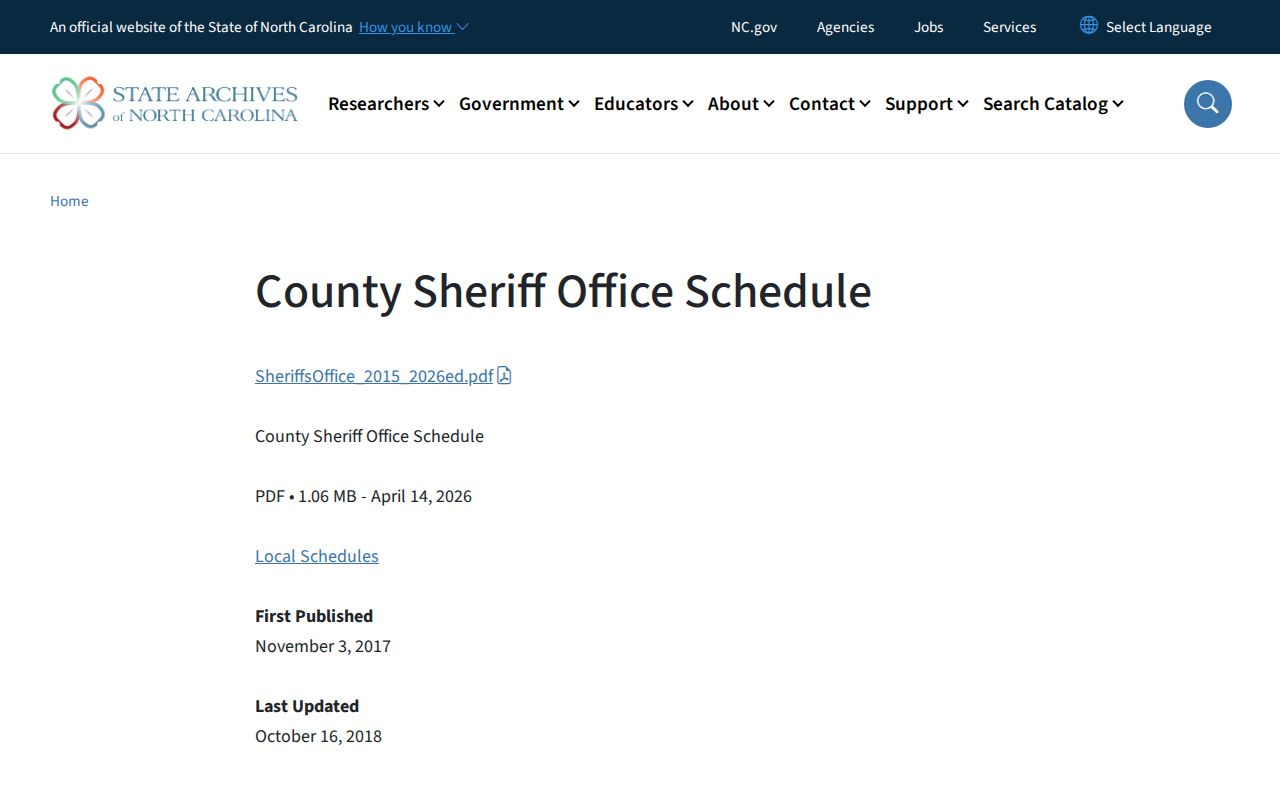 North Carolina State Archives county sheriff records retention schedule