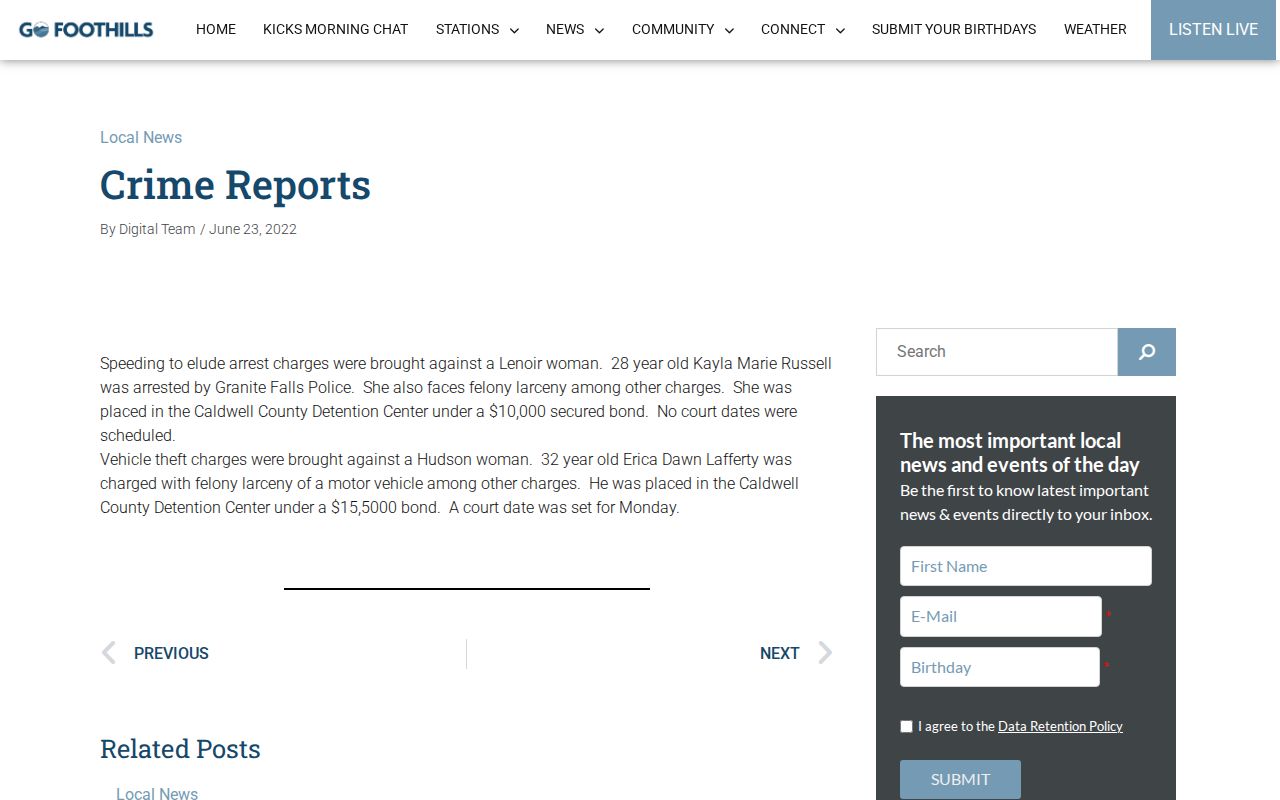 Go Foothills regional Caldwell County crime report source